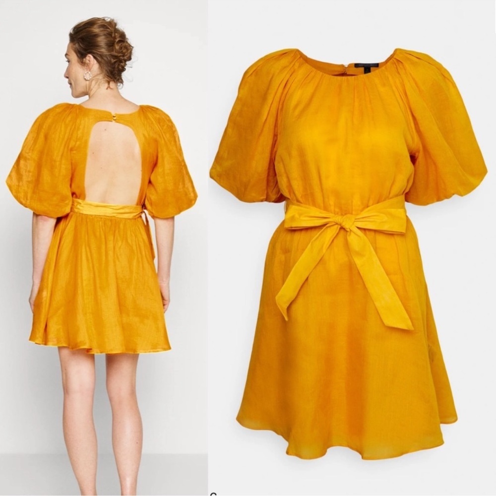 Banana Republic Ramie puff sleeve open back dress size XL
